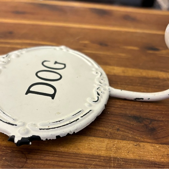 White Enamel "Dog" Leash Hanger Metal Wall Key Rack Holder Leash Hook  5" - Picture 7 of 8